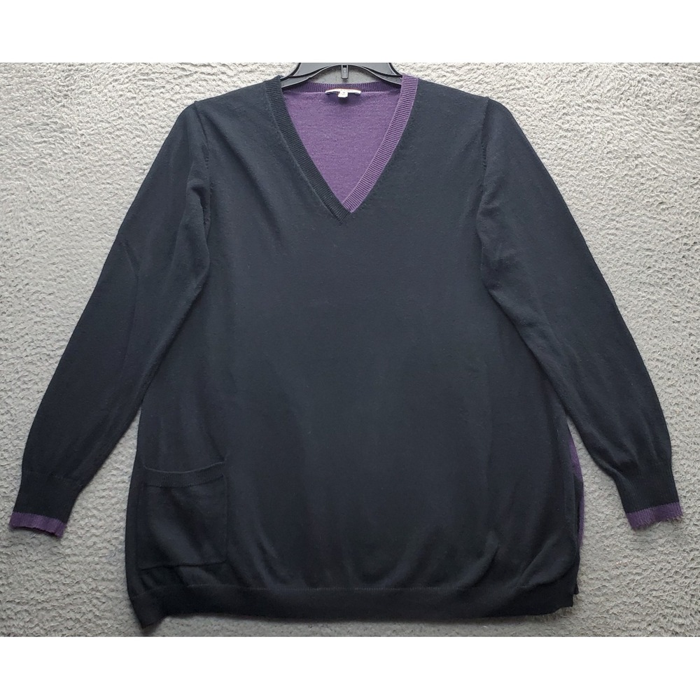 Lisa Todd Sweater Womens Medium Multi Two Tone Long Sleeve Side Slit Rib V-Neck